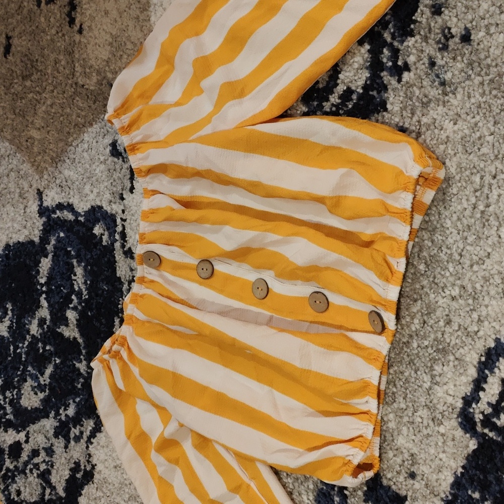 Yellow and white striped blouse